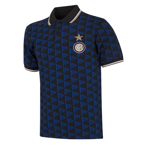FC Internazionale All Over Pattern Polo Shirt - Black/ Blue